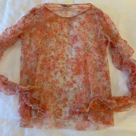 Zara Tops - Zara sheer floral pink long sleeve top size medium
